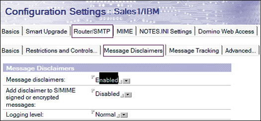 Configuration Settings �ĵ��ϵ� Messaging Disclaimers �Ӹ�ǩ