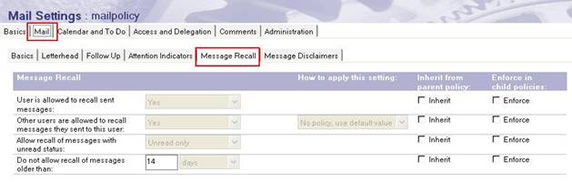 图 2. 在 Mail Policy 中配置 Message Recall 功能