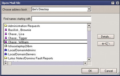 选中了 William Chase 的 Open Mail File 对话框