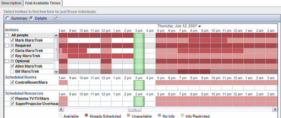 Scheduler 用户界面,为空闲时间搜索选择了关键参与者