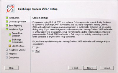 图 2 Exchange 2007 安装旧式客户端问题