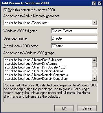 新 Domino 用户的 Active Directory 选项