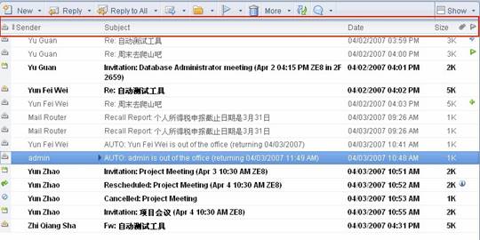 图 19. Notes 8 重新安排了的收件箱中列的顺序