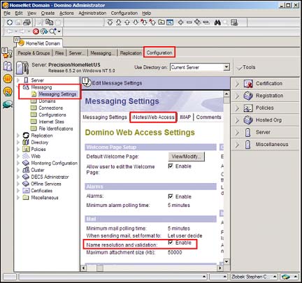 Messaging Settings 对话框