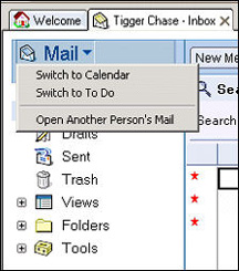 显示有 Open Another Person's Mail 选项的邮件滚动条