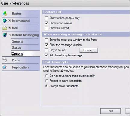Instant Messaging 首选项