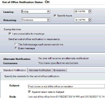 Out of Office 用户界面