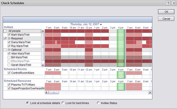 重新安排时 Check Schedules 对话框中的 Scheduler 用户界面