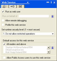Web Service 属性框的 Security 附签