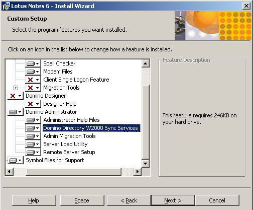 在 Domino Administrator 客户机的安装过程选择 ADSync 选项