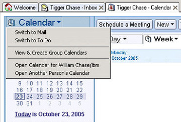 新菜单选项 Open Calendar for William Chase
