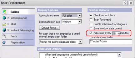 在 User Preferences 对话框中设置自动保存选项