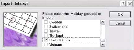 Import Holidays 对话框