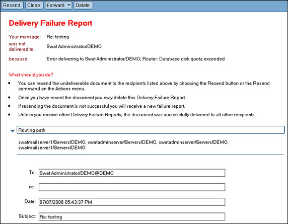 Non-Delivery Report 的示例