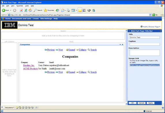 在 SharePoint 页面中使用 Domino 图像资源